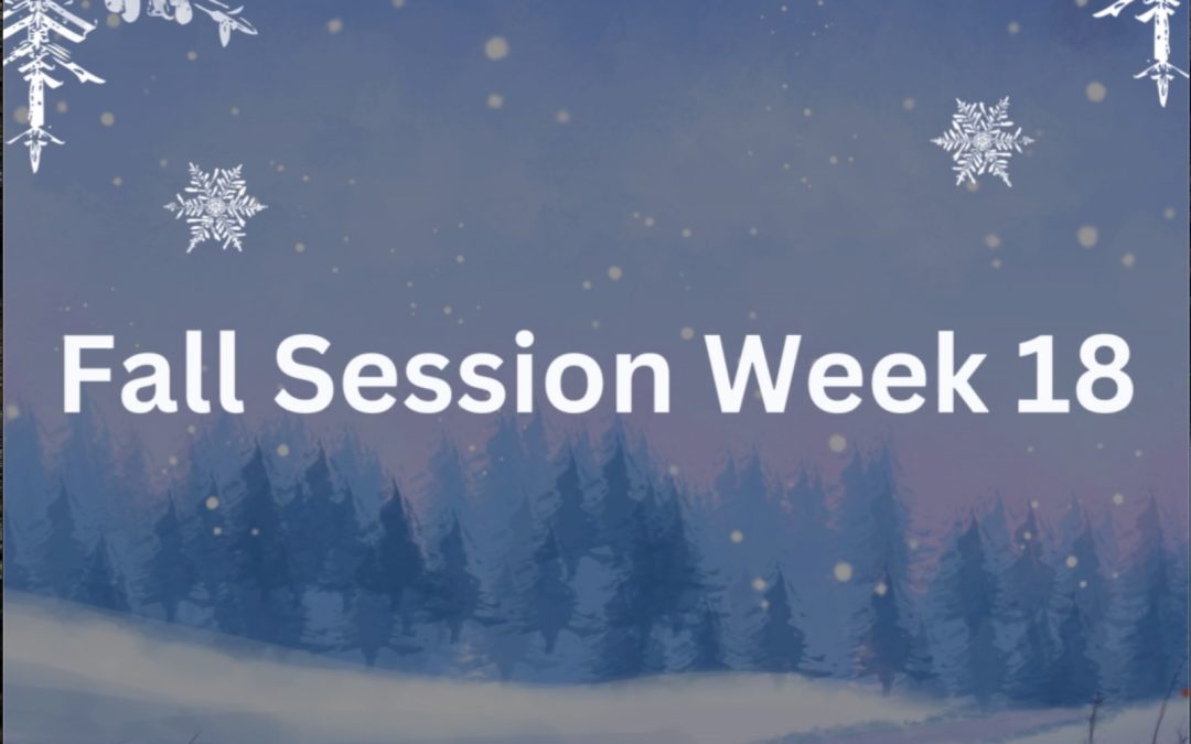 Fall Session Week 18; Tuesday, January 21st –  Monday, January 27th